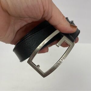 Vintage GUESS Black Leather Belt Womens Brushed Nickel Buckle streetwear goth